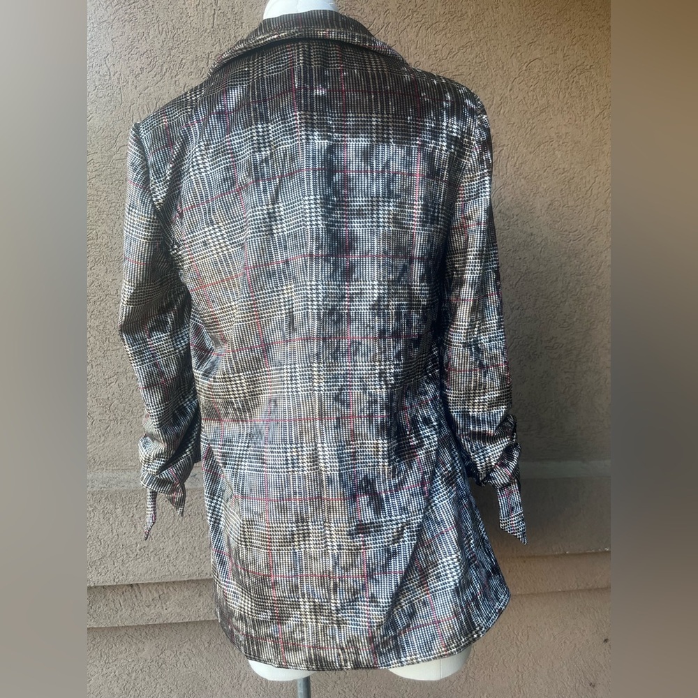 River Island Metallic Plaid Blazer in Silver and Brown - Picture 3 of 5